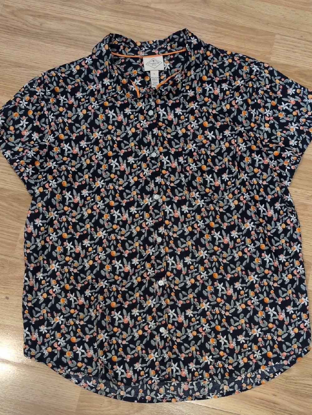 St. John's Bay Fun Casual Navy Orange & Floral Button-Down Shirt